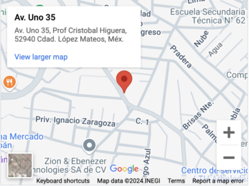 Av. Uno No. 35 Col. Profesor Cristobal 
Higuera Atizapán de Zaragoza Edo.Mex.
+52 55 8549 6724